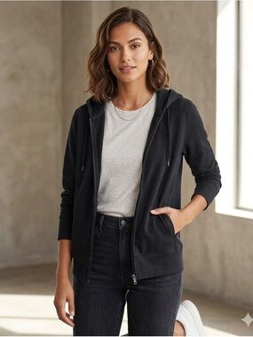 Uniqlo Black Zip Hoodie with Drawstring Hood